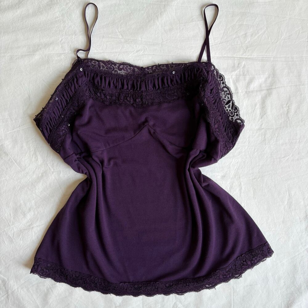 y2k cato lace plum cami sequin ruffle tank top - size large